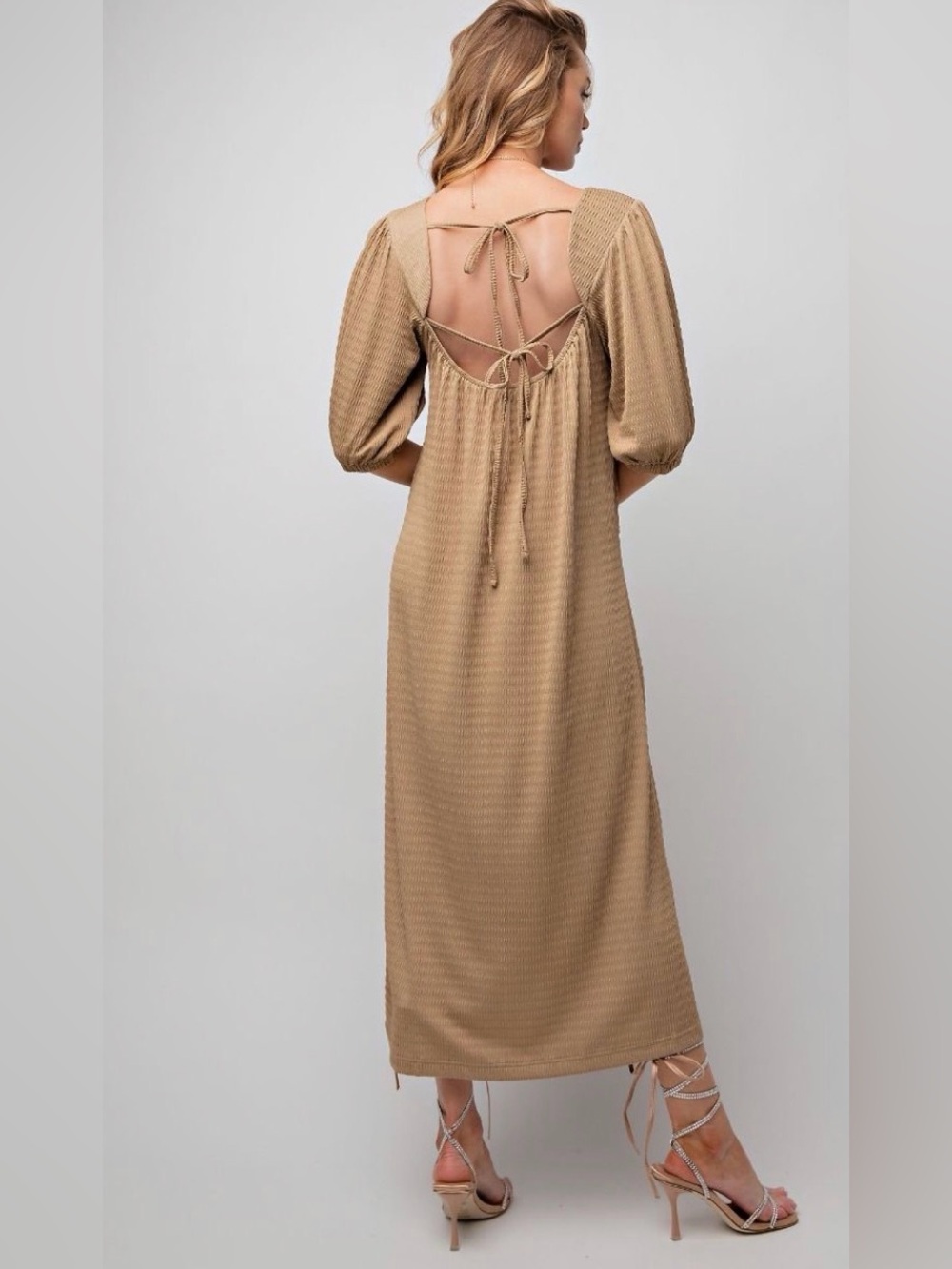 NEW! EASEL Textured Knit Mini Dress in Khaki - Picture 5 of 7